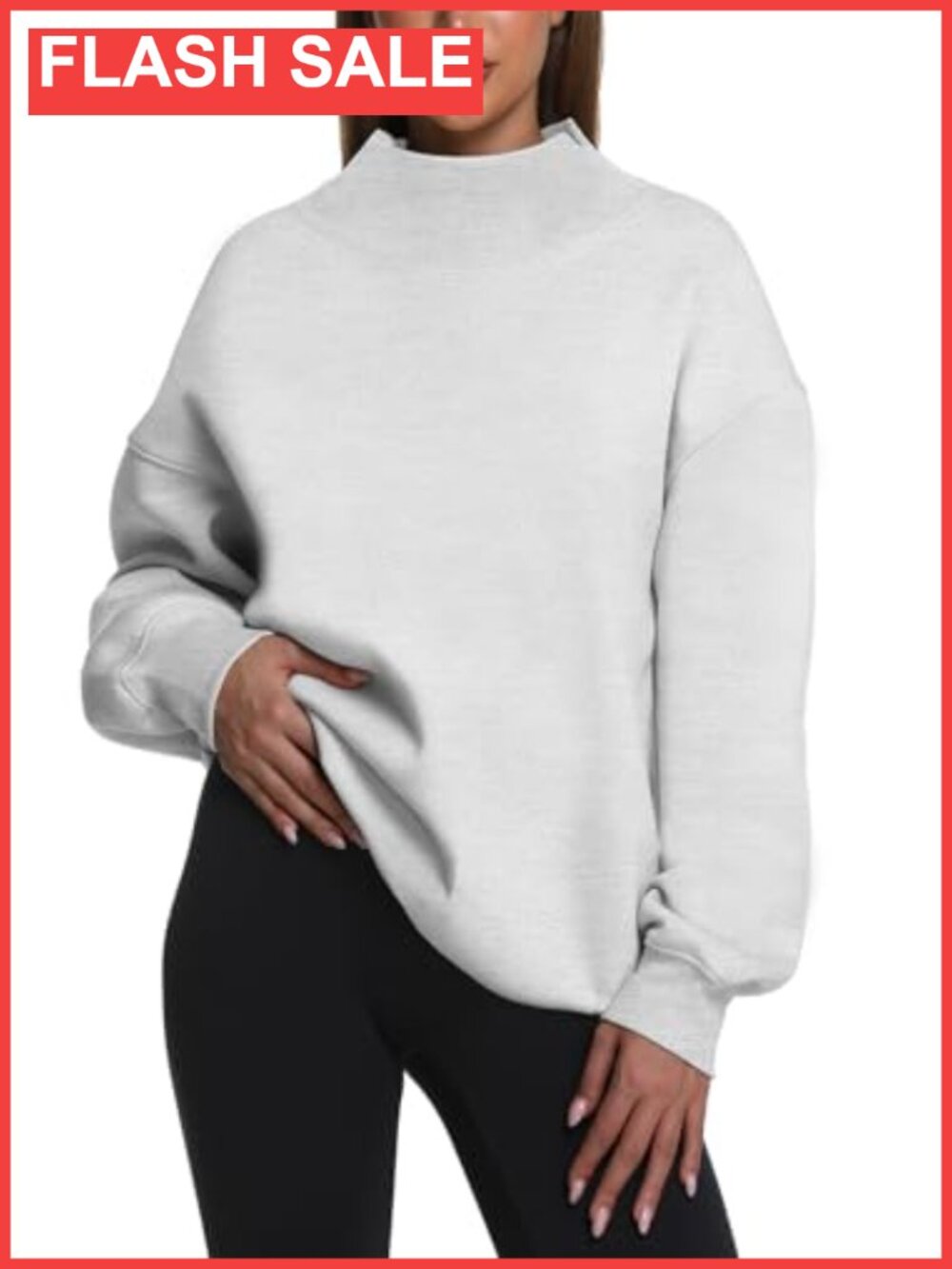 Oversized Turtleneck Pullover Sweatshirt Long Sleeve Fleece Lined Cotton Blend
